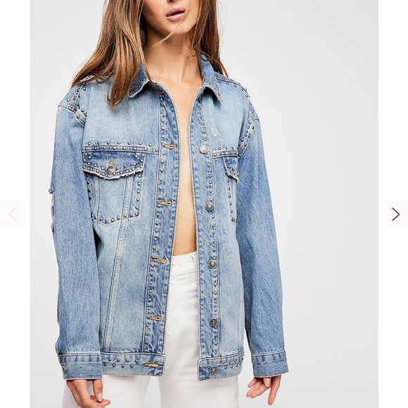 Free People Jackets & Blazers - Free People Denim Studded Jean jacket oversized fit, Small fits 10/12